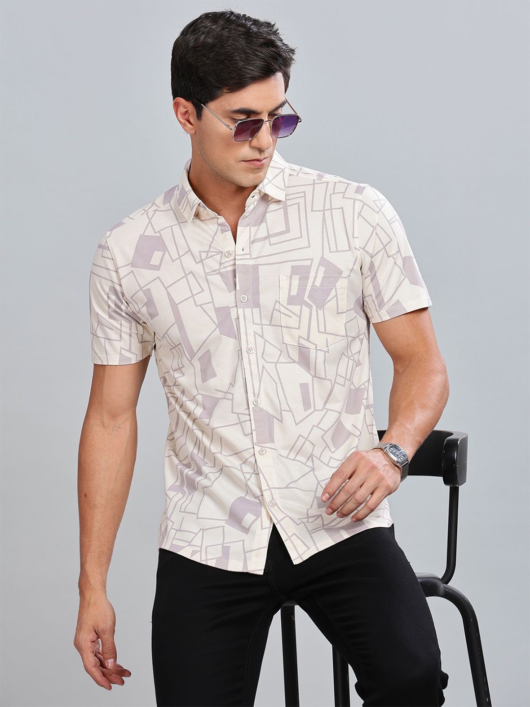 

BULLMER Men Standard Opaque Printed Casual Shirt, Beige