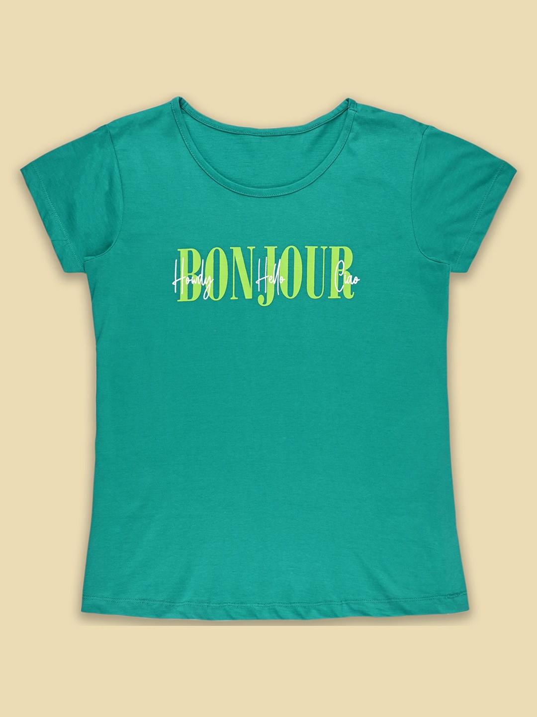 

Wish Karo Women Typography Printed Round Neck Cotton T-shirt, Green