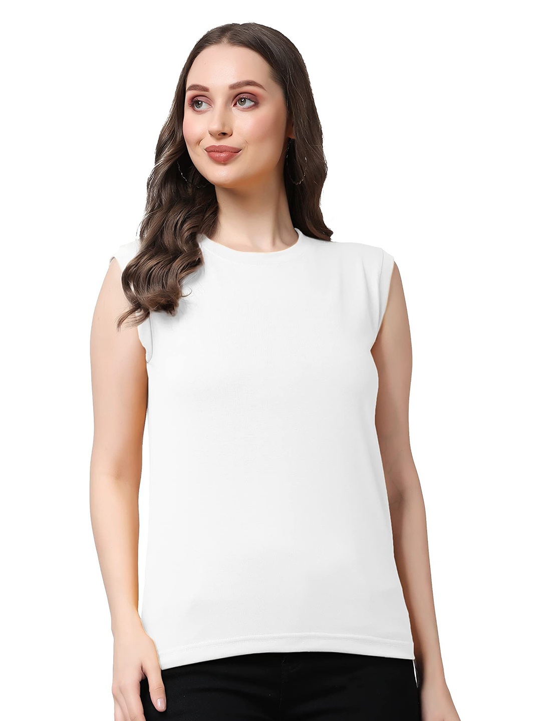 

NOTWILD Women Solid Round Neck Cotton Relaxed Fit T-shirt, White
