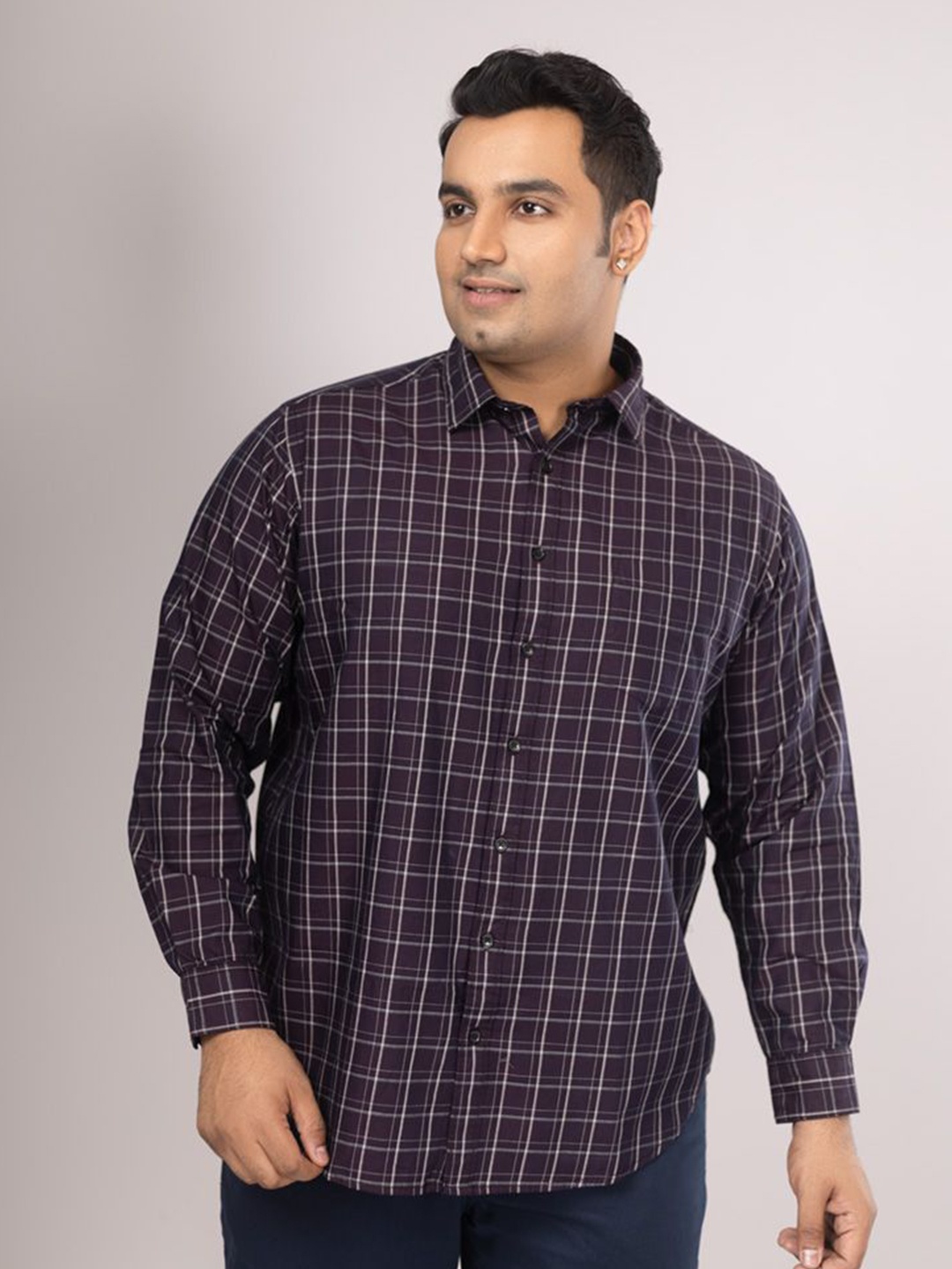 

Sizeupp Men Plus Size Standard Fit Spread Collar Tartan Checked Cotton Casual Shirt, Purple