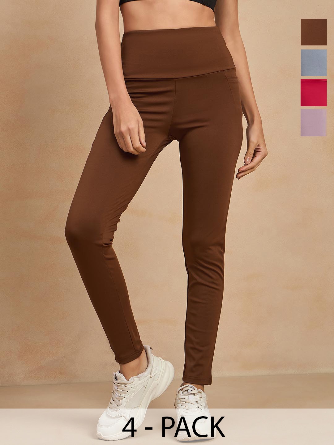 

COLOR CAPITAL Women Pack of 4 Skin Fit Antimicrobial Ankle Length Tights, Brown