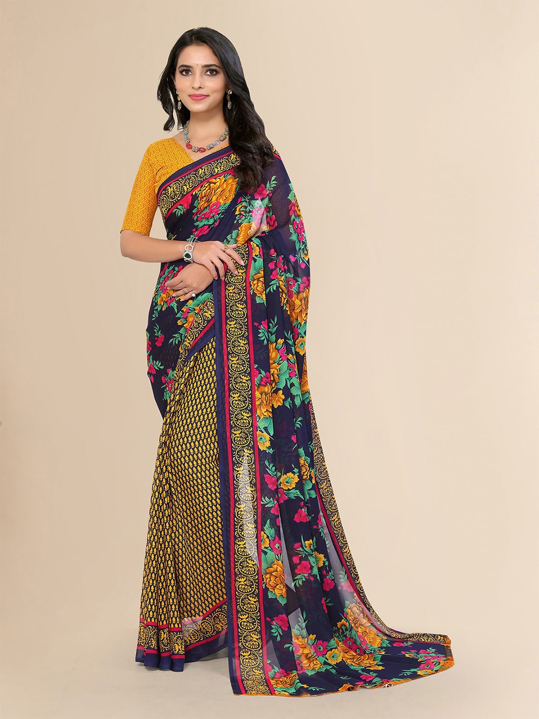 

Moda Rapido Floral Printed Saree, Yellow