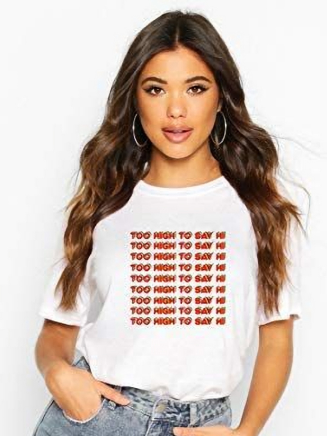 

VLAM Women Printed Extended Sleeves Pockets T-shirt, White