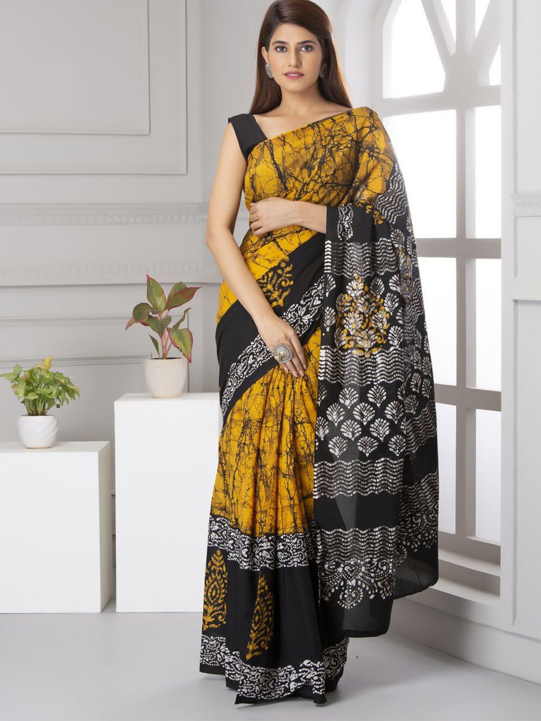 

Pinkcity Trade World Pure Cotton Block Print Saree, Yellow