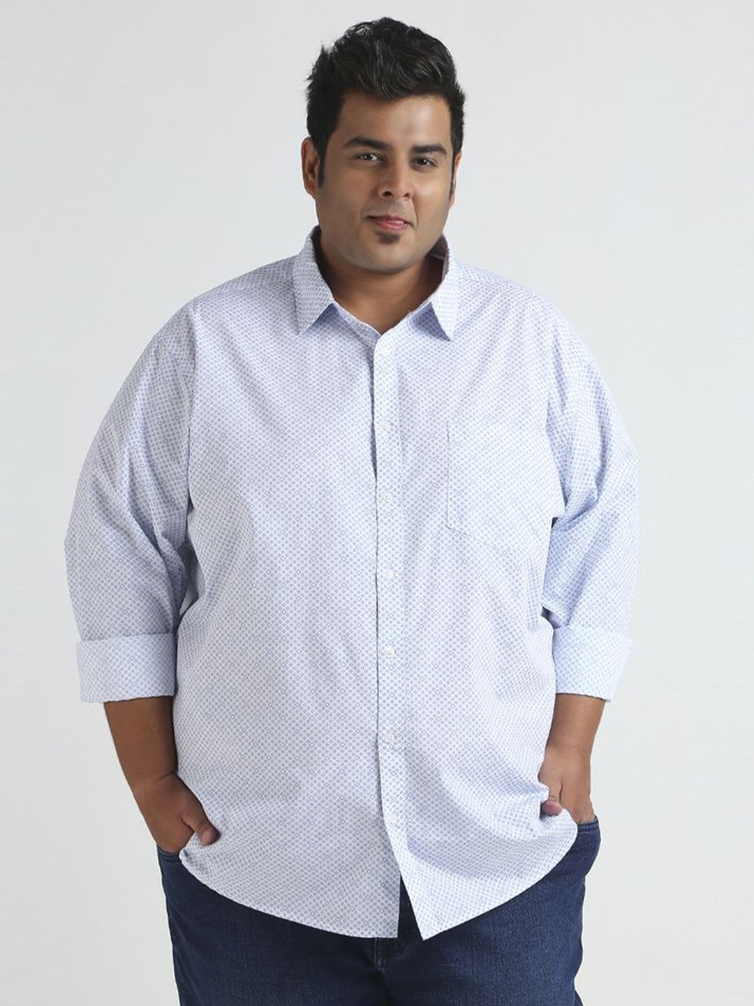 

Sizeupp Men Plus Size Standard Oversized Fit Micro Ditsy Printed Cotton Casual Shirt, White