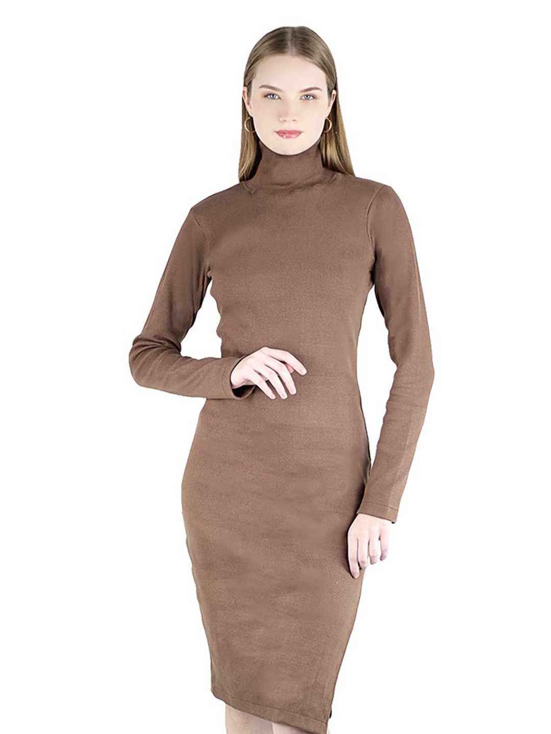 

ARTYSKA Women High Neck Bodycon Dress, Brown