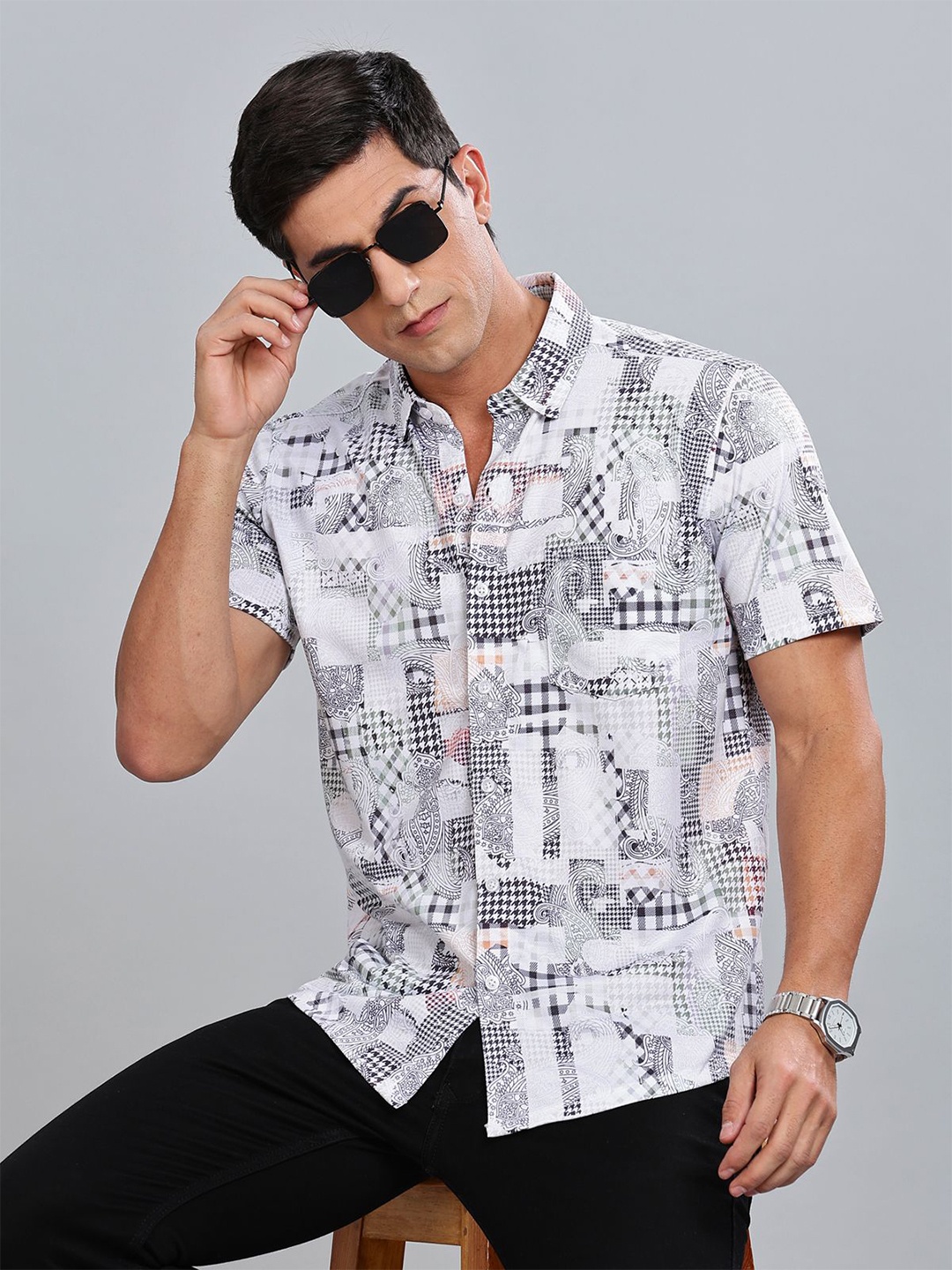 

BULLMER Men Standard Printed Casual Shirt, White