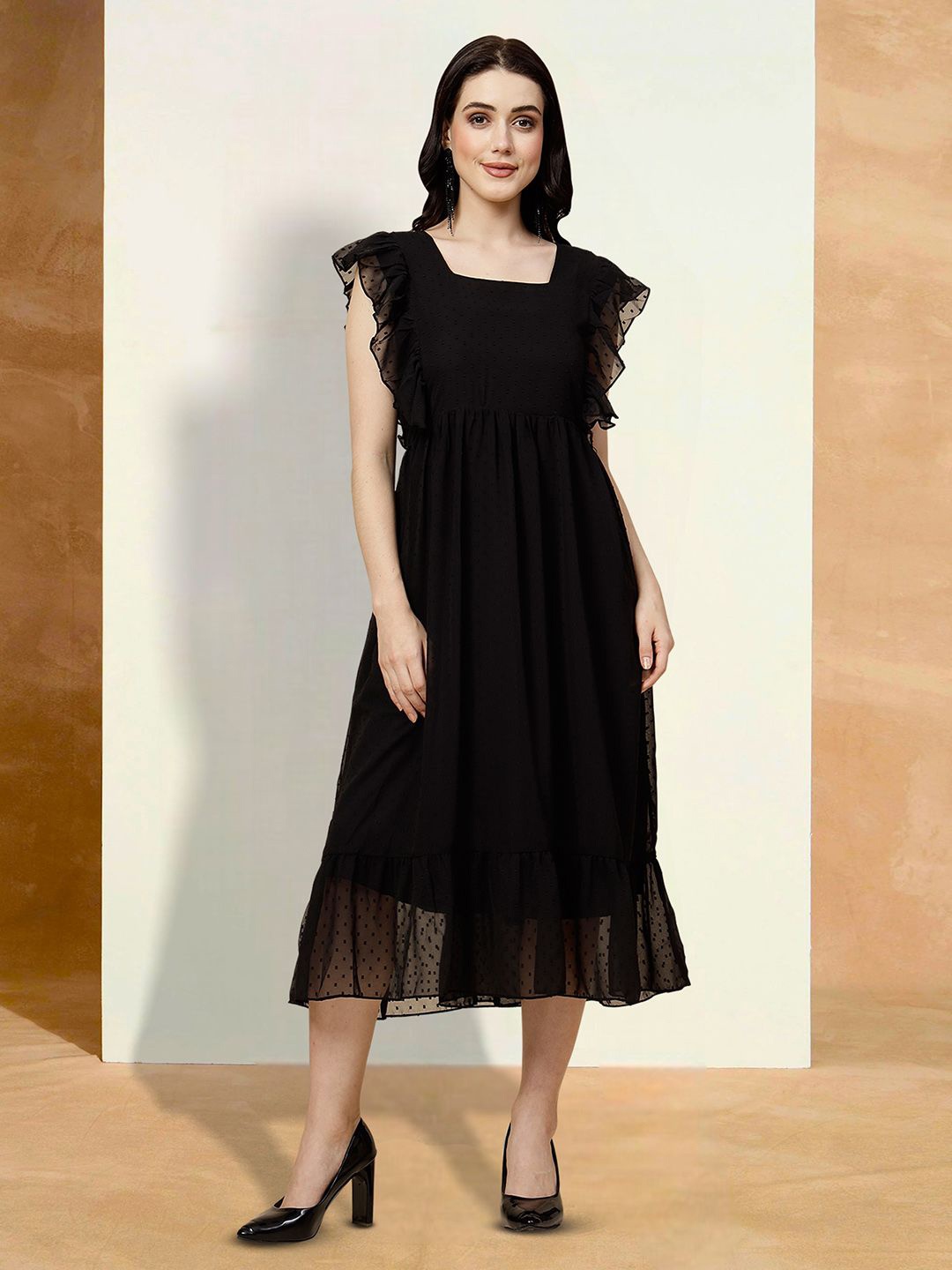 

BAESD Square Neck Cotton Fit & Flare Dress, Black