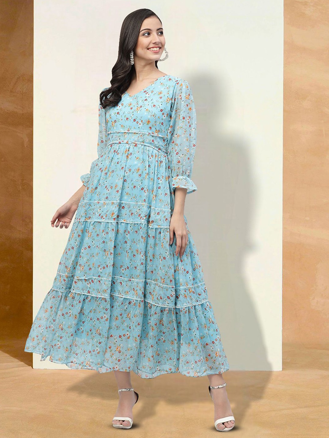 

BAESD Women Floral Printed Applique Fit & Flare Dress, Blue