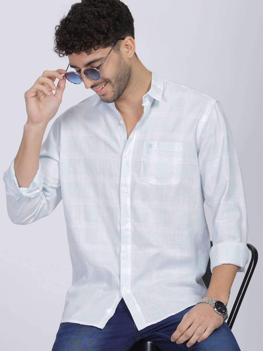 

BS BLUE SQUAD Men India Slim Fit Spread Collar Checked Cotton Casual Shirt