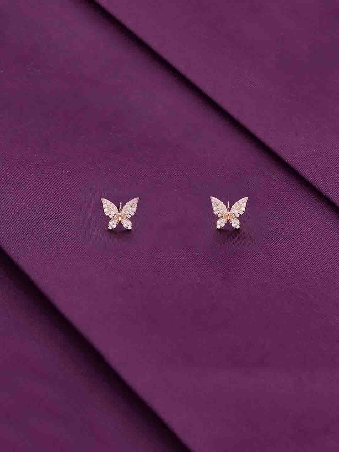 

KAI JEWEL Rose Gold-Plated 92.5 Sterling Silver CZ-Studded Butterfly Shaped Studs Earrings