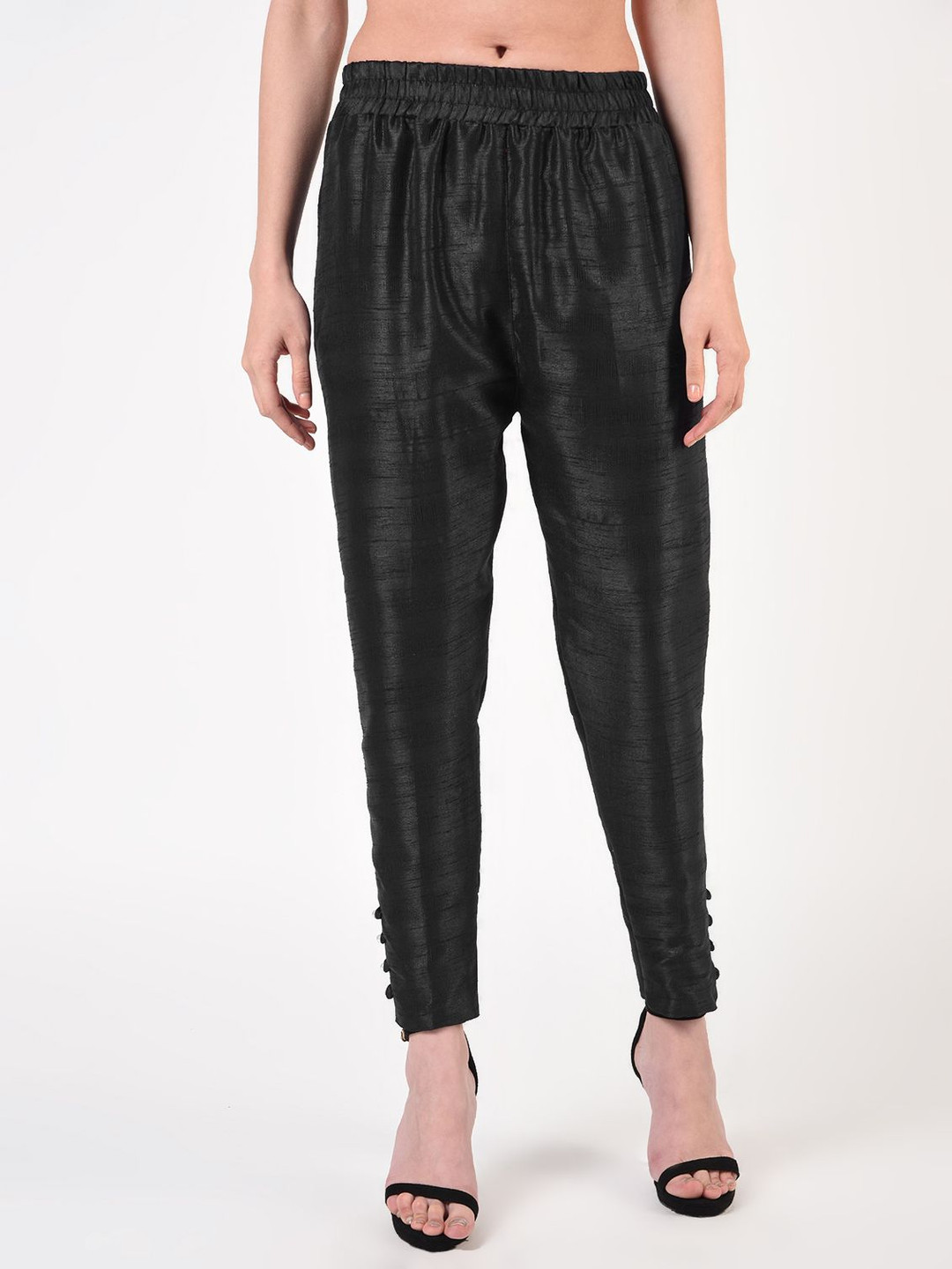 

FLOREOS Women Textured Comfort Easy Wash Trousers, Black