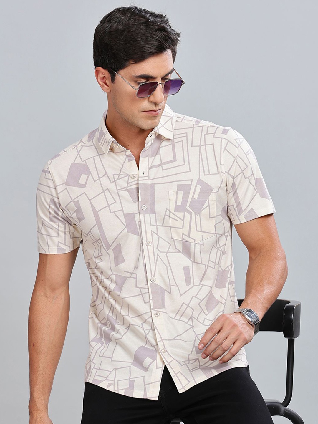 

BULLMER Men Standard Opaque Printed Casual Shirt, Beige