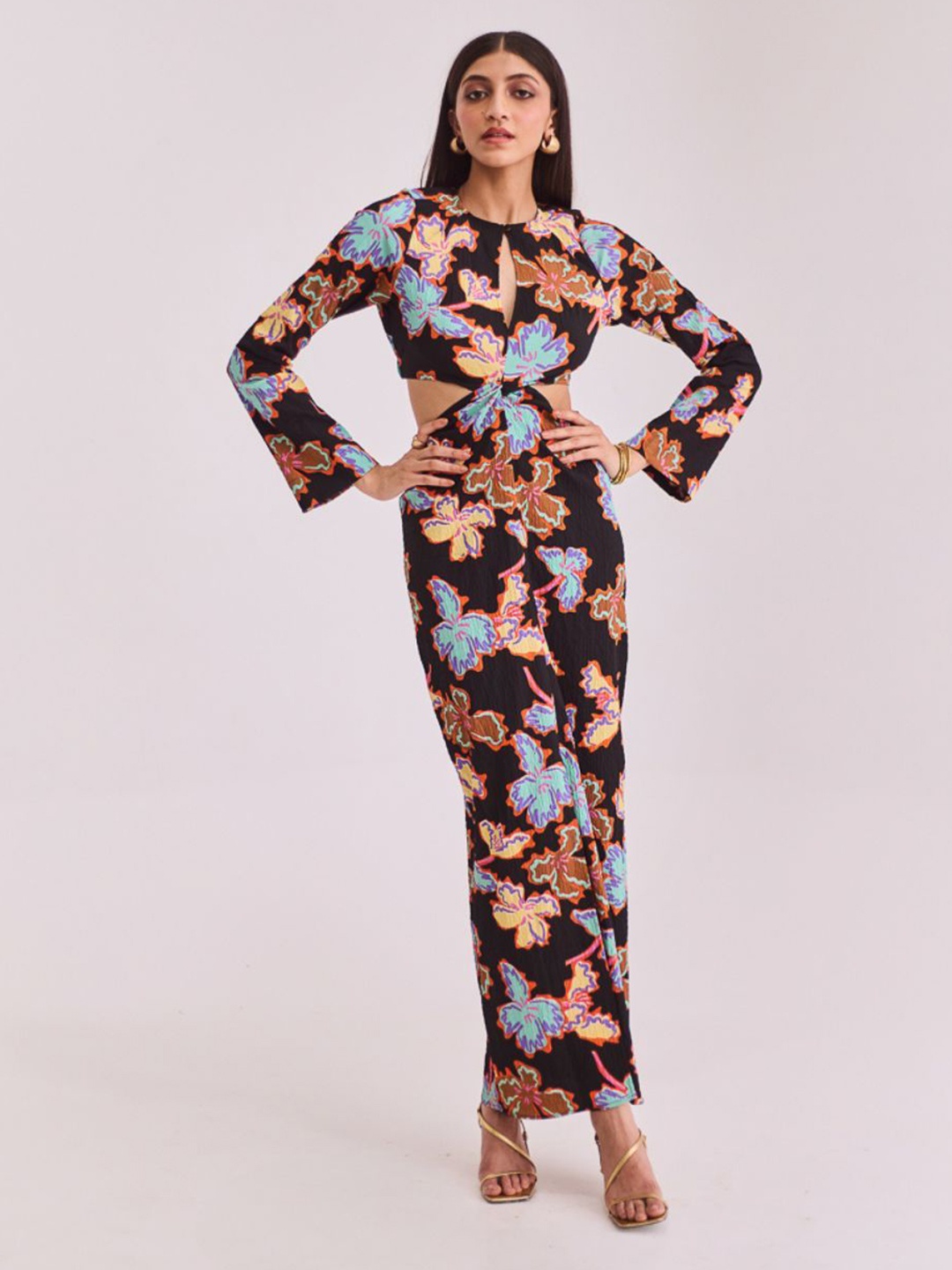 

Urban Suburban Women In Charge Floral Printed Cut-Outs Crepe Maxi Dress, Black