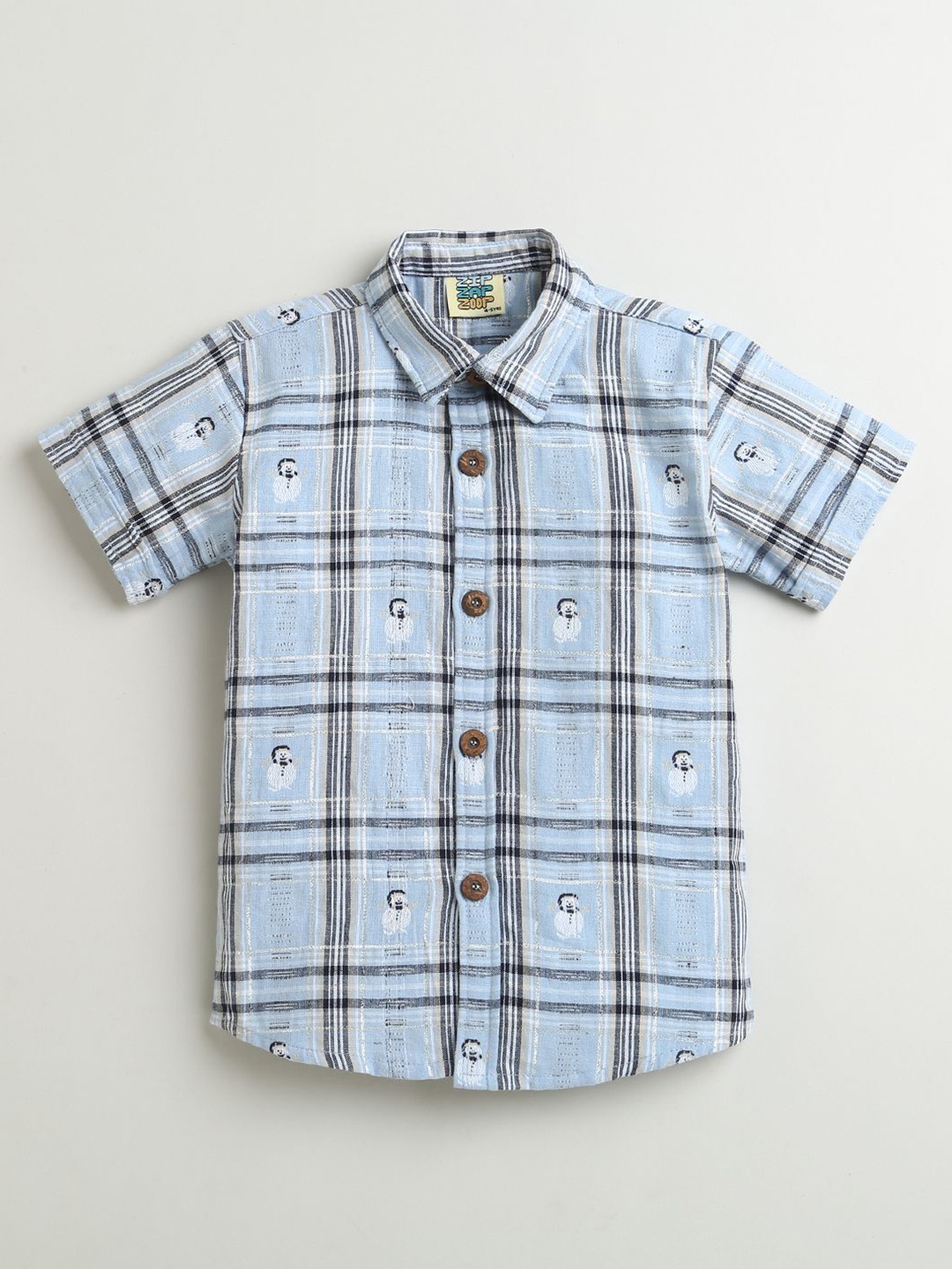 

ZIP ZAP ZOOP Boys Spread Collar Tartan Checked Cotton Casual Shirt, Blue