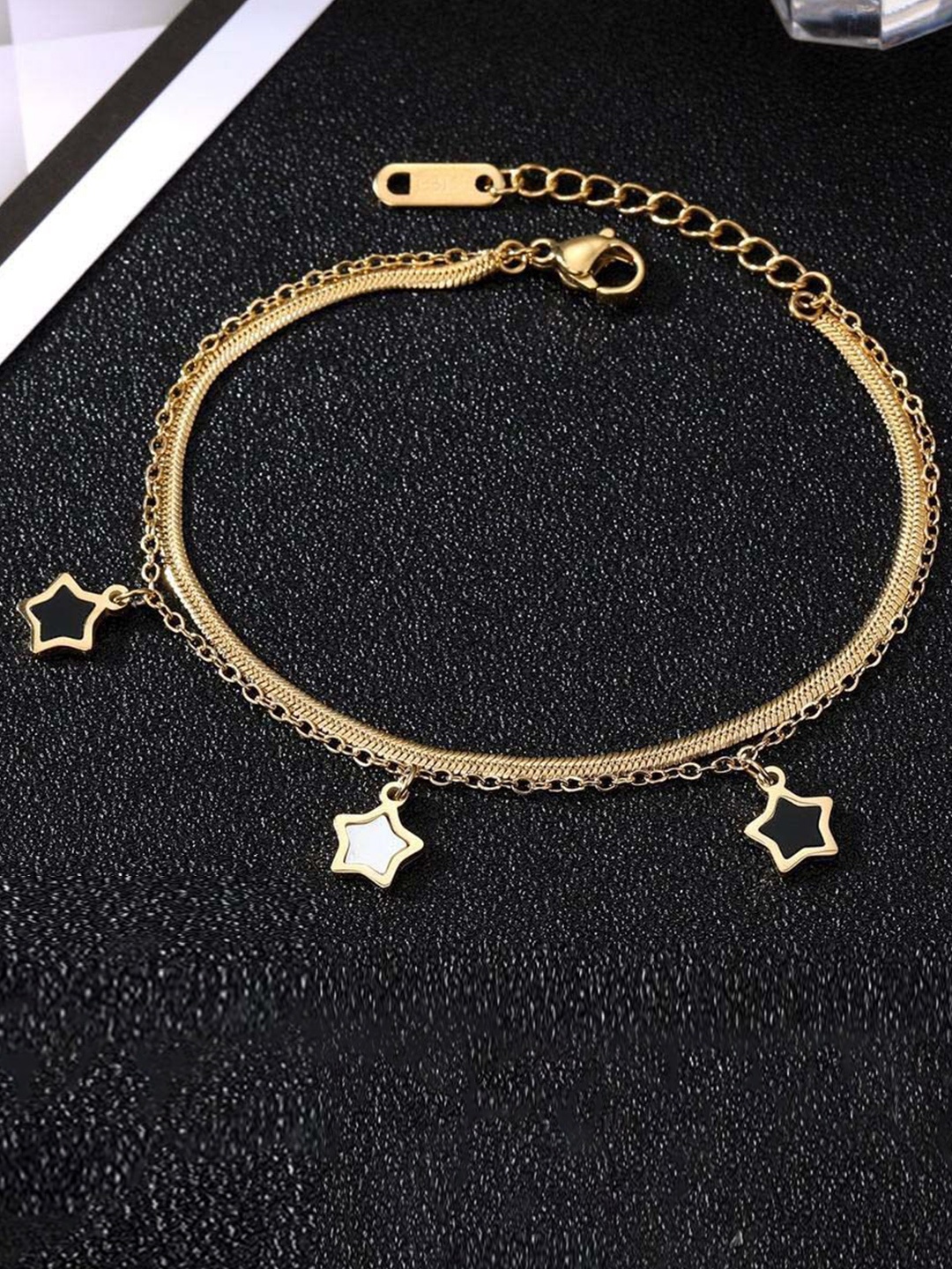 

GOLDIWALA Gold-Plated Stainless Steel Flat Snake Chain Multistrand Bracelet