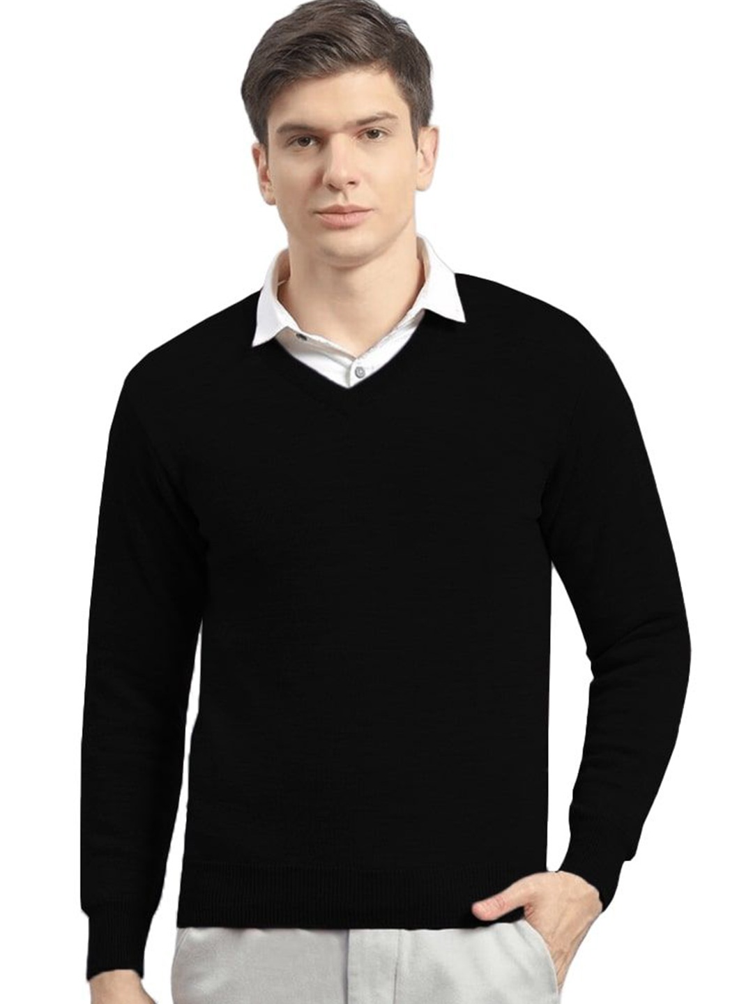 

BAESD Men Woollen Long Sleeves Pullover, Black