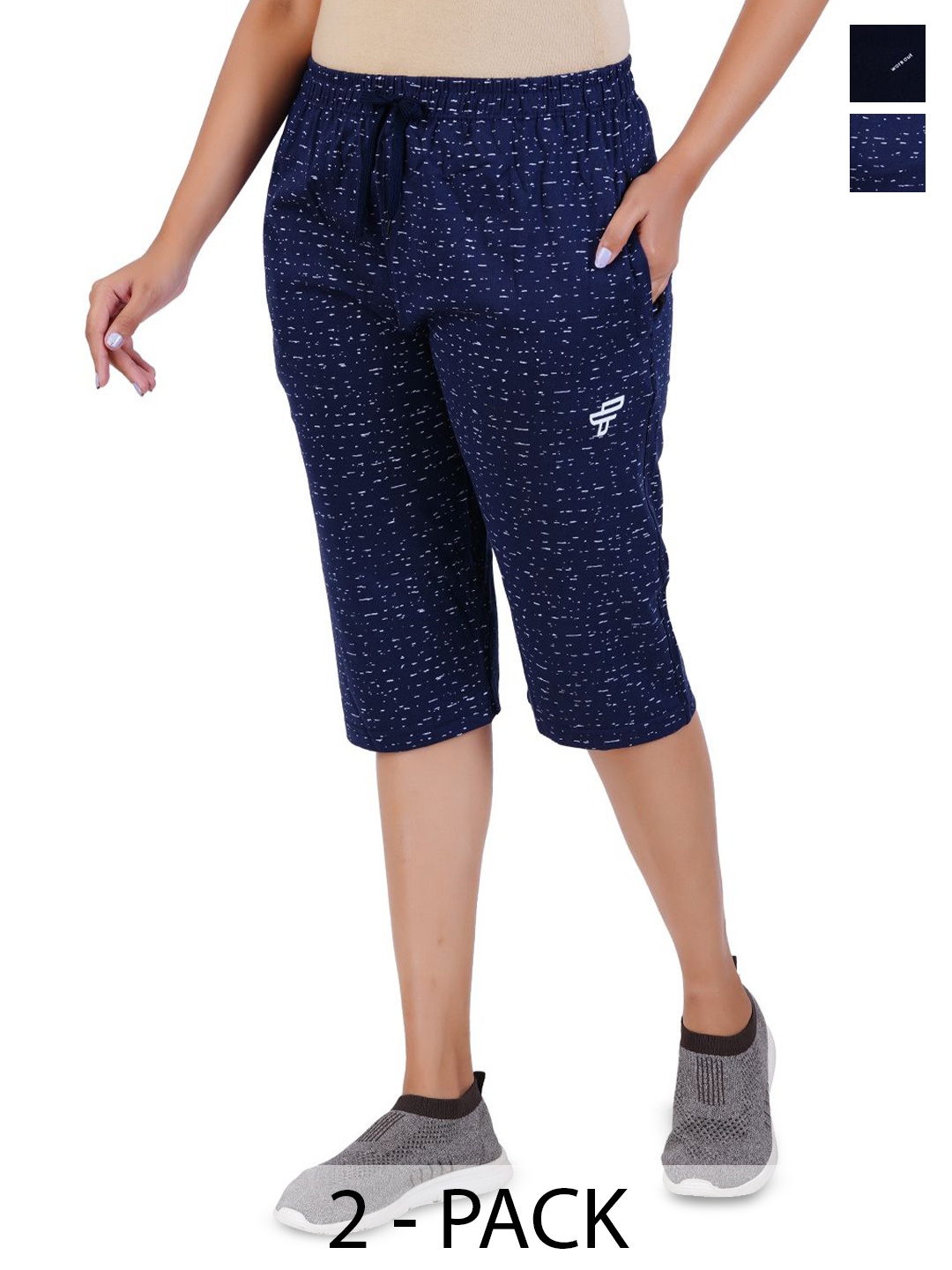 

FEEL TRACK Women Printed Capris, Navy blue
