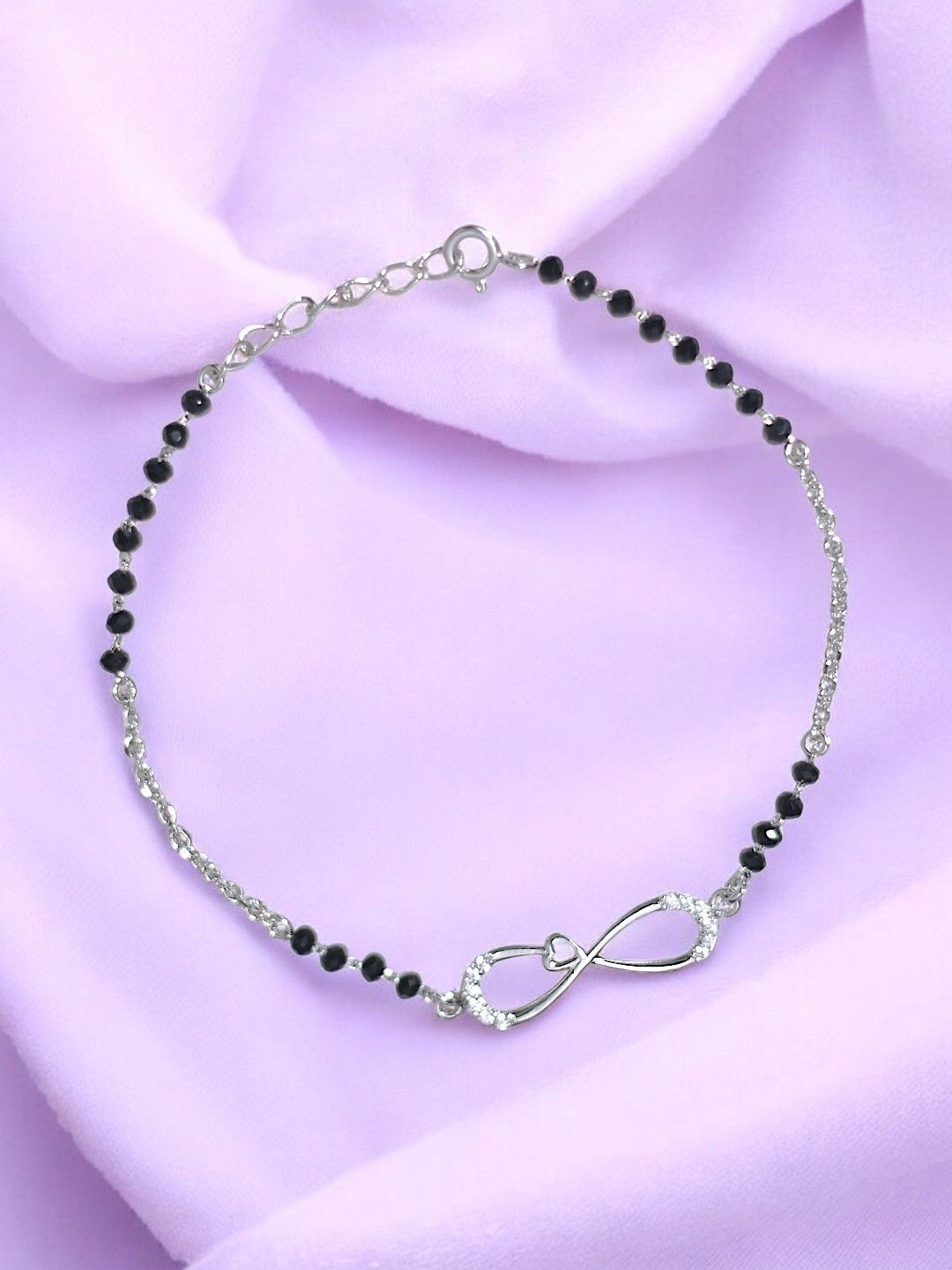 

Taraash 925 Sterling Silver Stone Studded & Beaded Infinity Heart Mangalsutra Bracelet