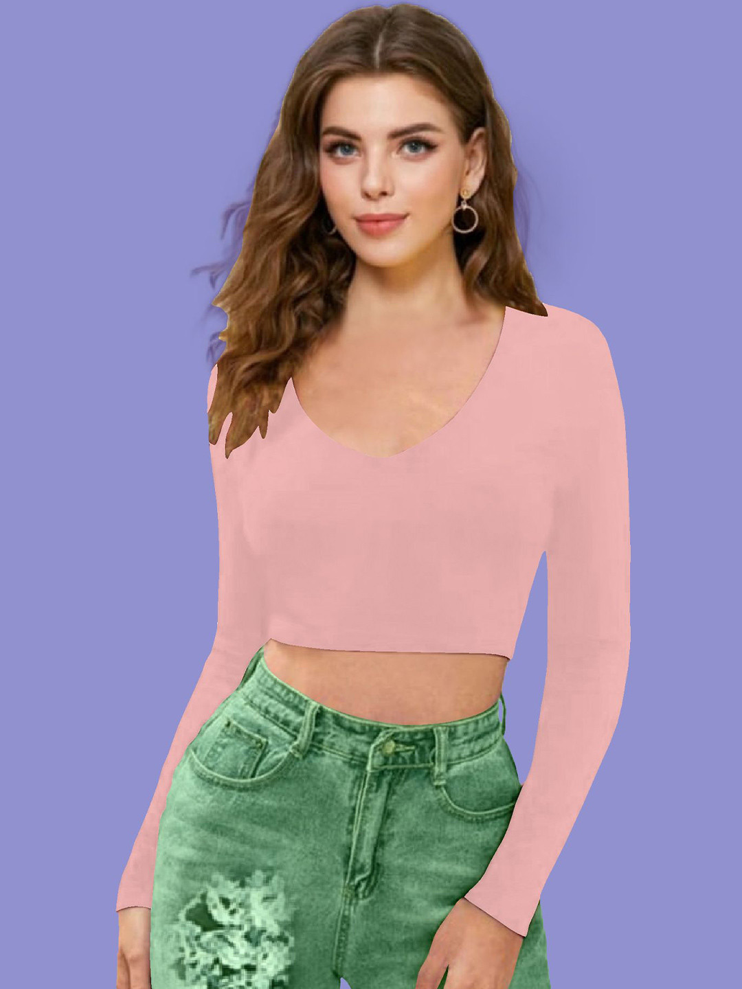 

Dream Beauty Fashion Women V-Neck Fitted Crop Top, Peach