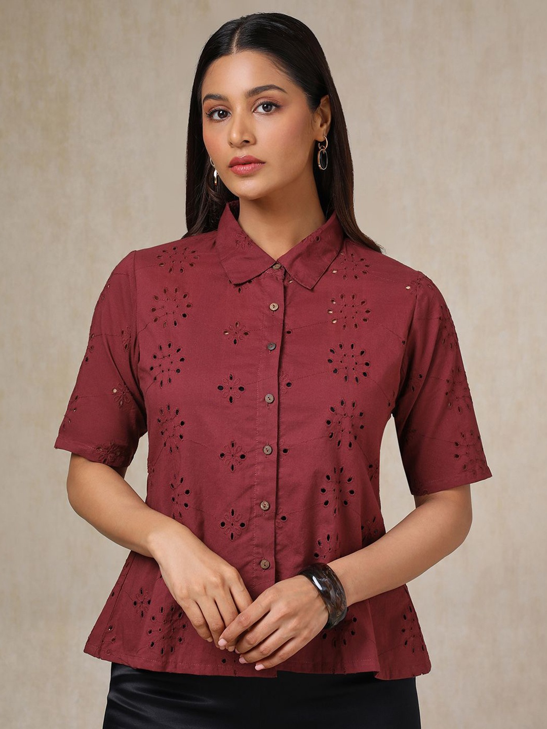 

Soch Women Embroidered Shirt, Maroon