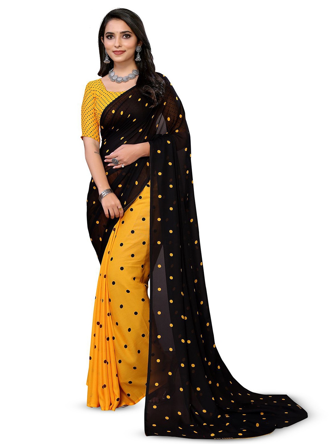 

Moda Rapido Polka Dots Printed Saree, Yellow