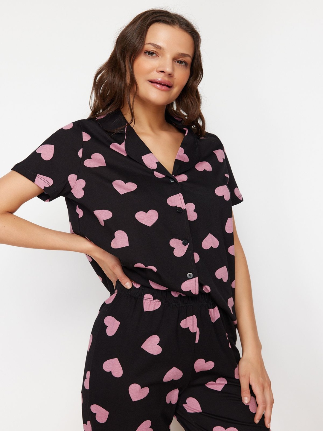 

Trendyol Women Pure Cotton Printed Night suit, Black
