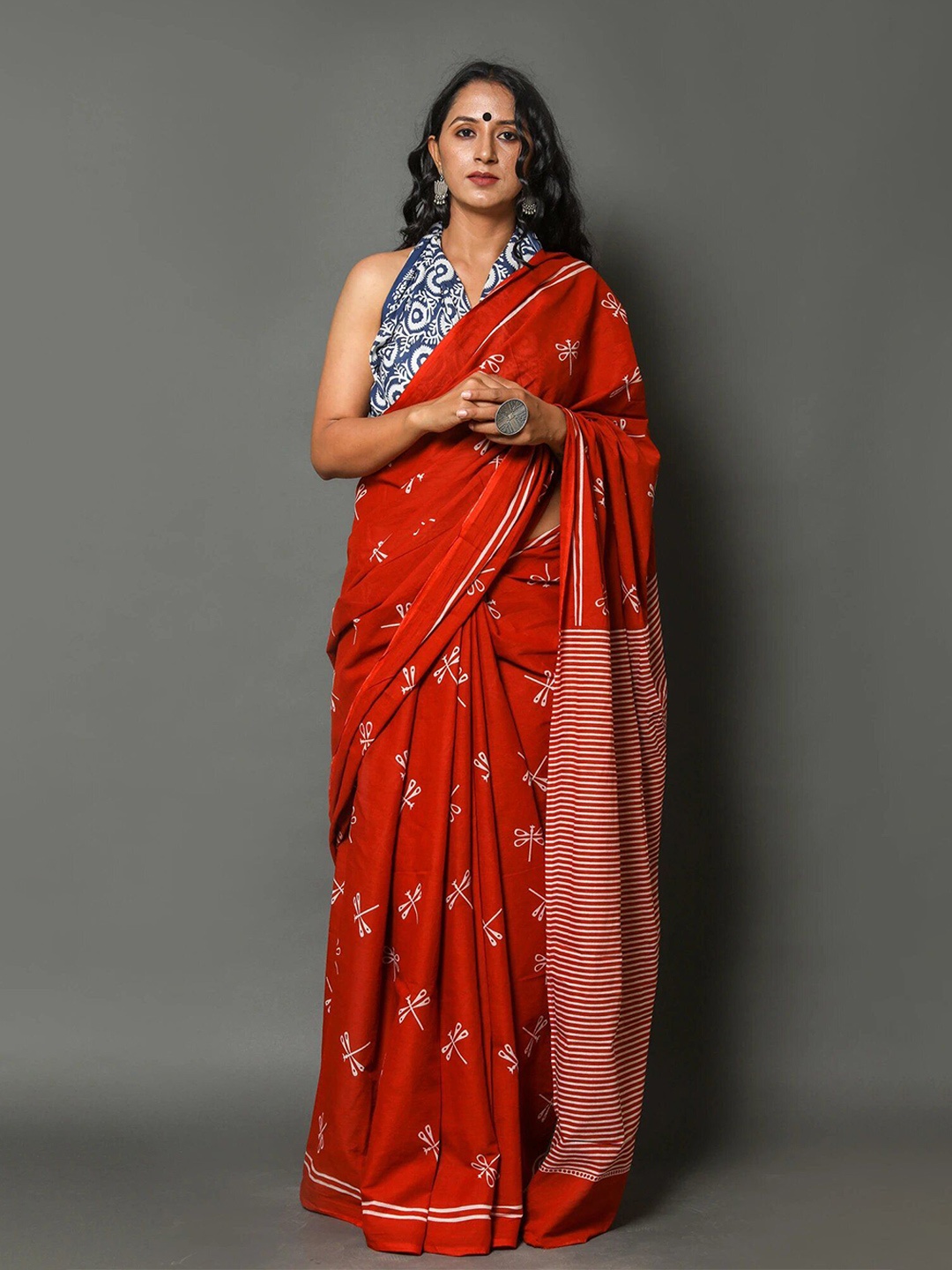 

Pinkcity Trade World Ethnic Motifs Printed Pure Cotton Block Print Saree, Maroon