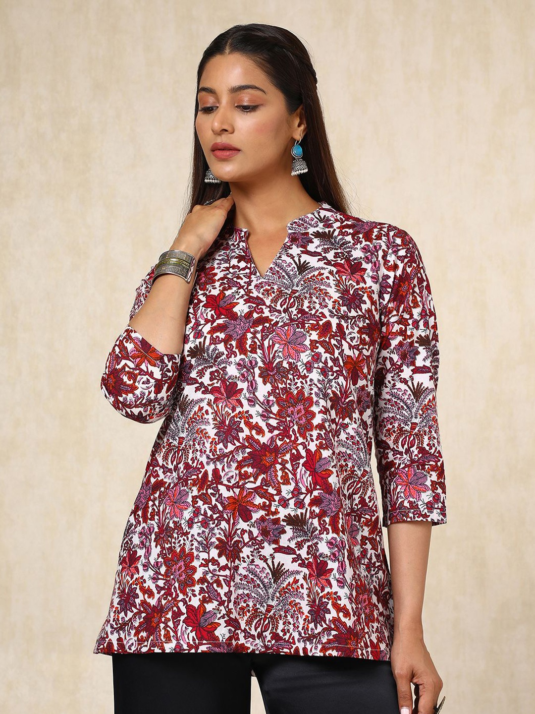 

Soch Mandarin Collar Printed Tunic, Off white