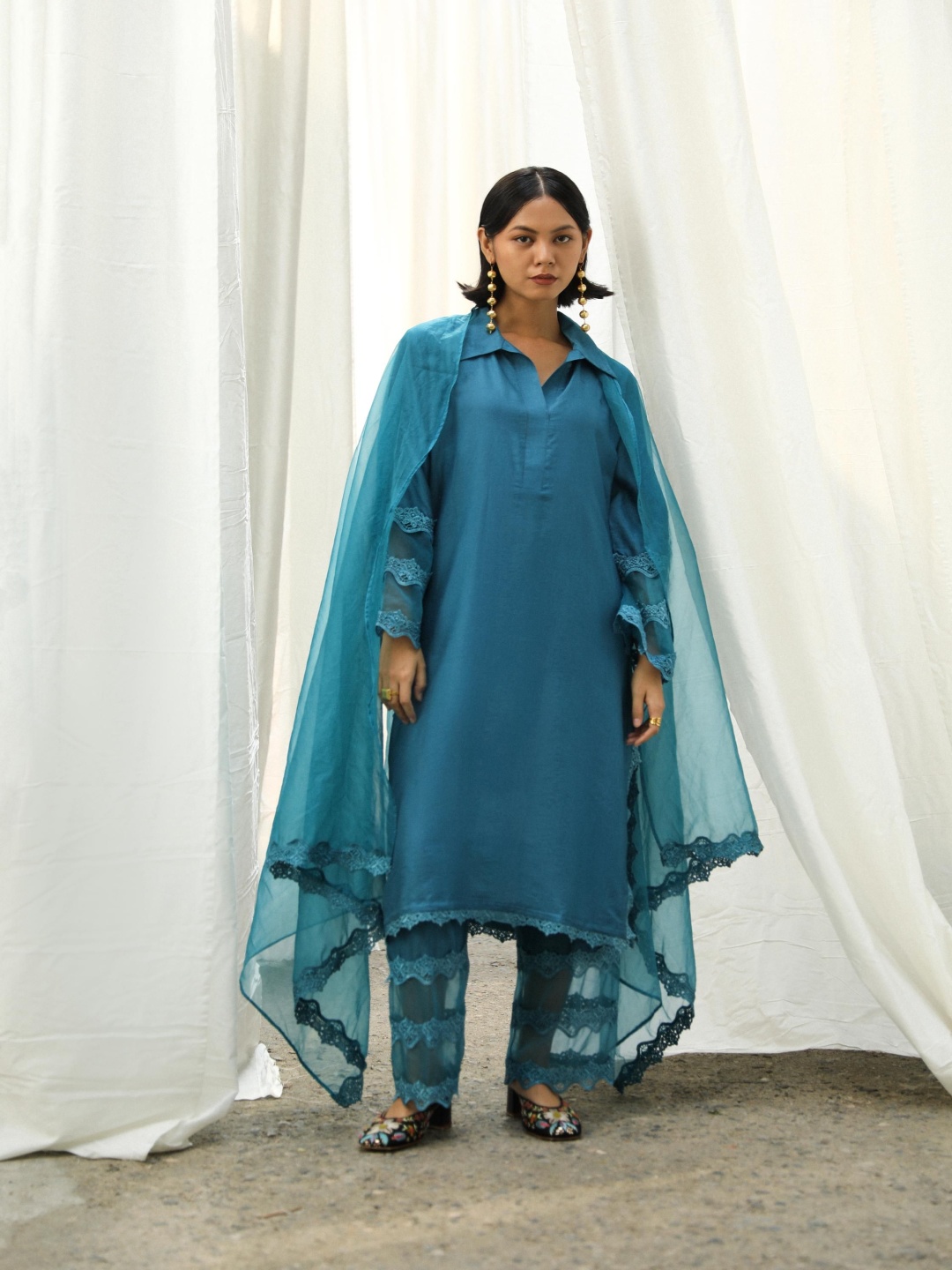 

4427 clothing Women Regular Kurta with Trousers & With Dupatta, Teal