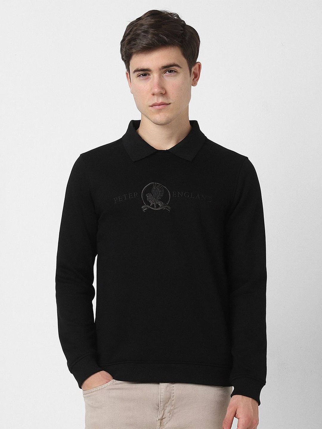 

Peter England Casuals Men Embroidered Sweatshirt, Black