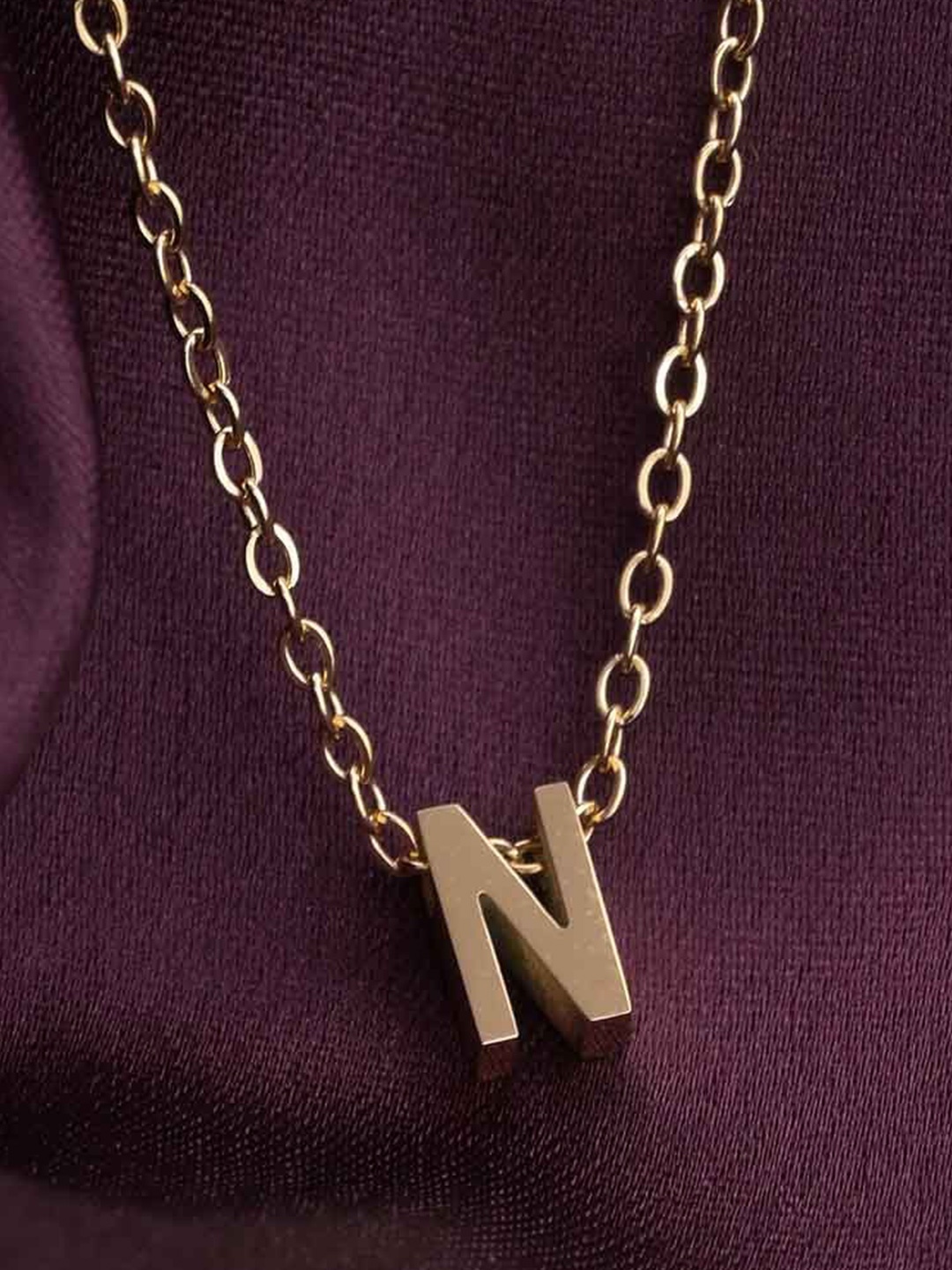 

PALMONAS 18k Gold Plated Small Letter N Waterproof & Anti-Tarnish Stainless Steel Chain