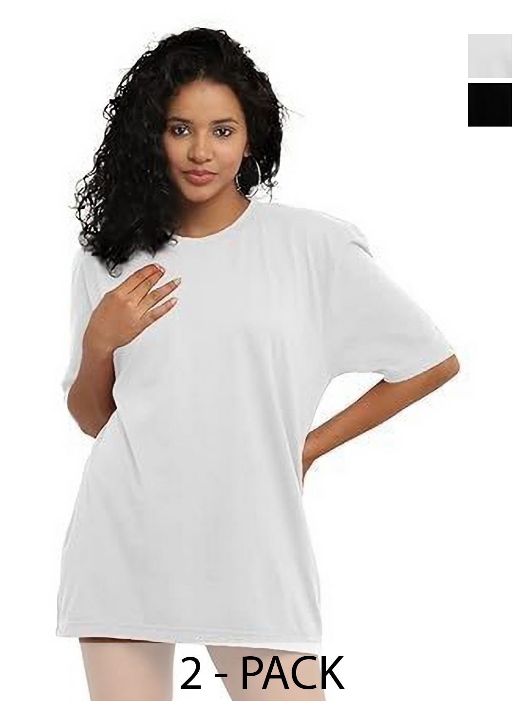 

NOTWILD Women Pack Of 2 Solid Round Neck Cotton Oversized T-shirts, Black
