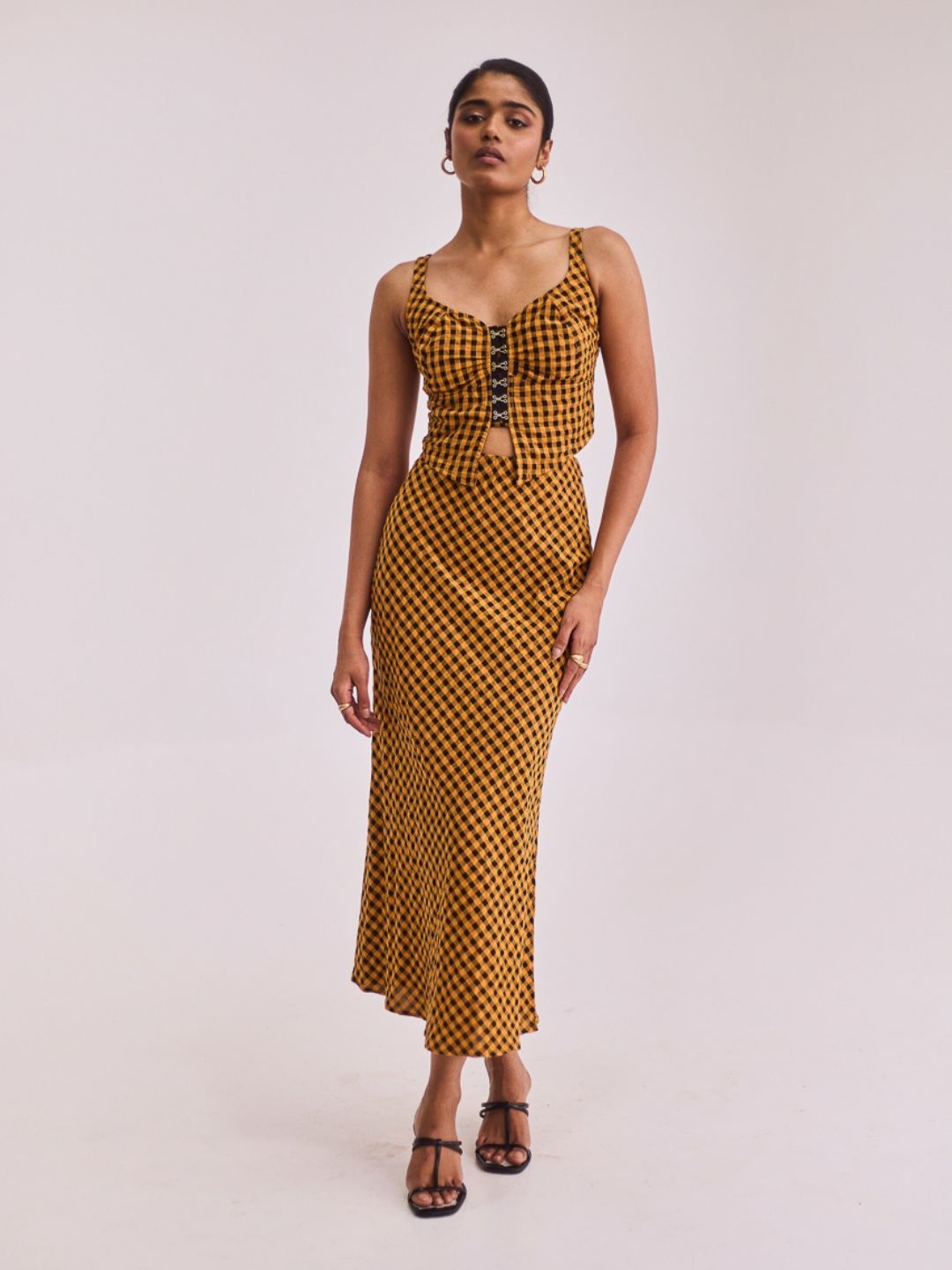 

Urban Suburban Women Gingham Checked A-Line Maxi Skirt, Yellow