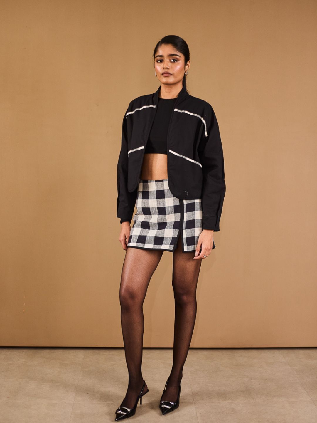 

Urban Suburban Checkered Mini Skort Skirt, Black