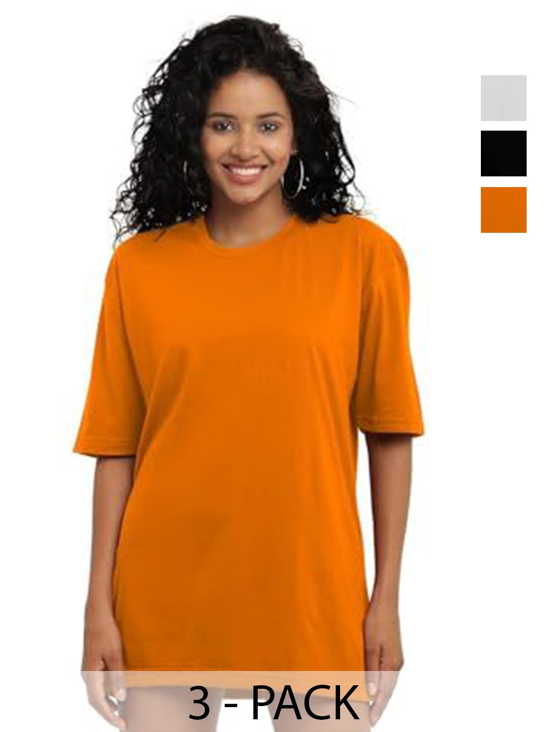 

NOTWILD Women Pack Of 3 Solid Round Neck Oversized T-shirts, Black