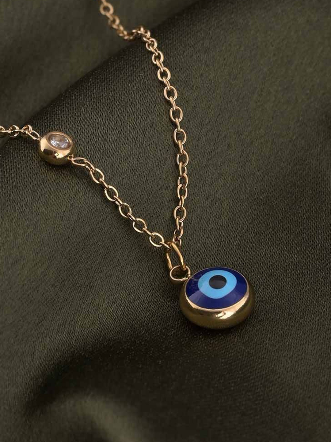 

PALMONAS 18K Gold-Plated Stainless Steel Cubic Zirconia Studded Evil Eye Minimal Chain