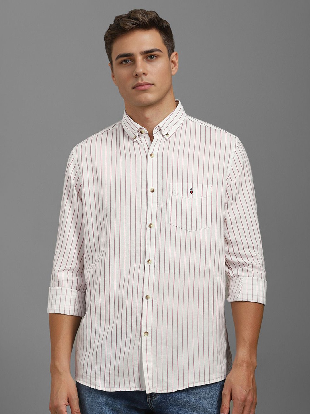 

Louis Philippe Sport Men Slim Fit Vertical Striped Casual Shirt, White