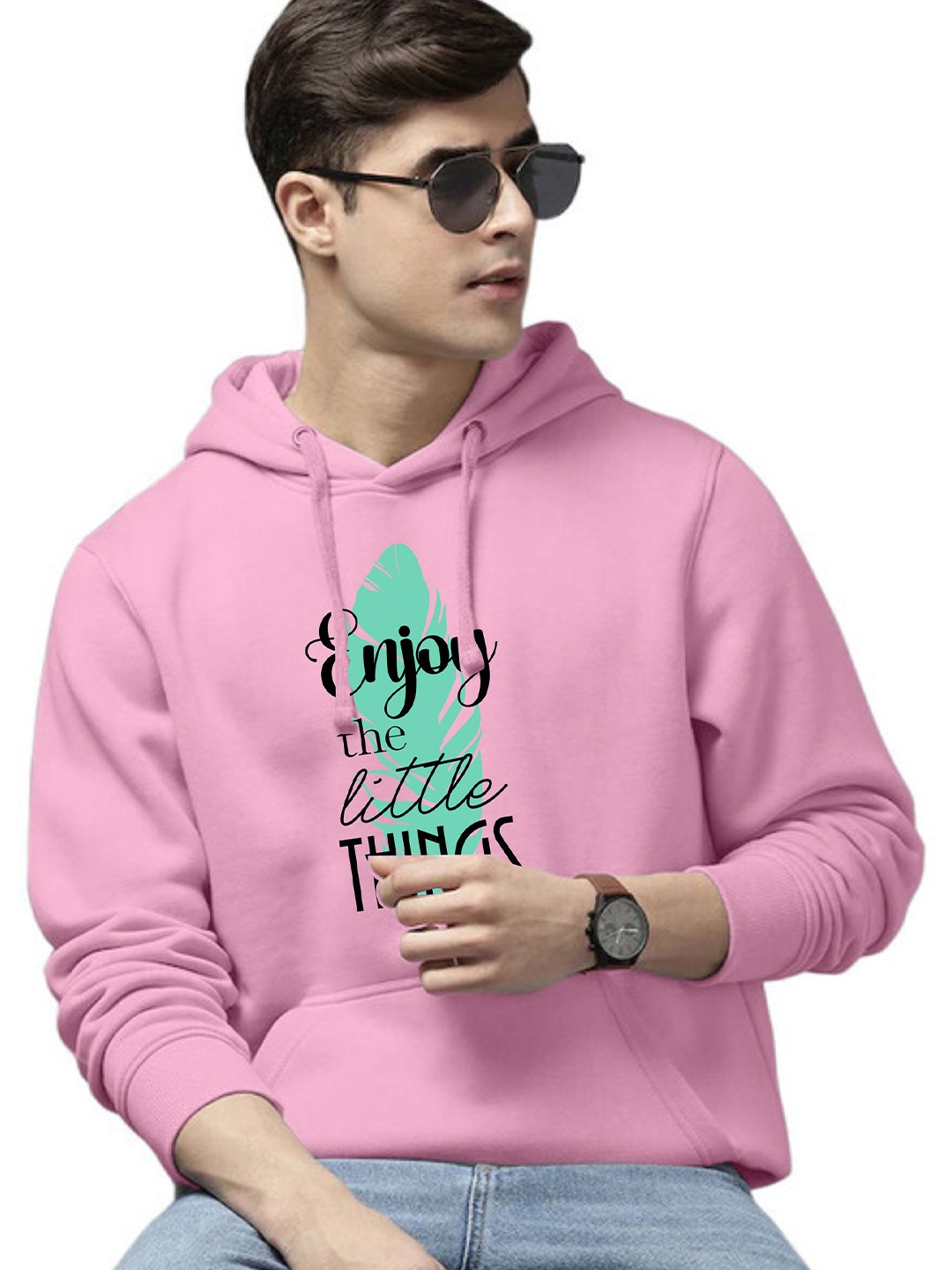 

WOOSTRO Men Printed Hooded Sweatshirt, Pink