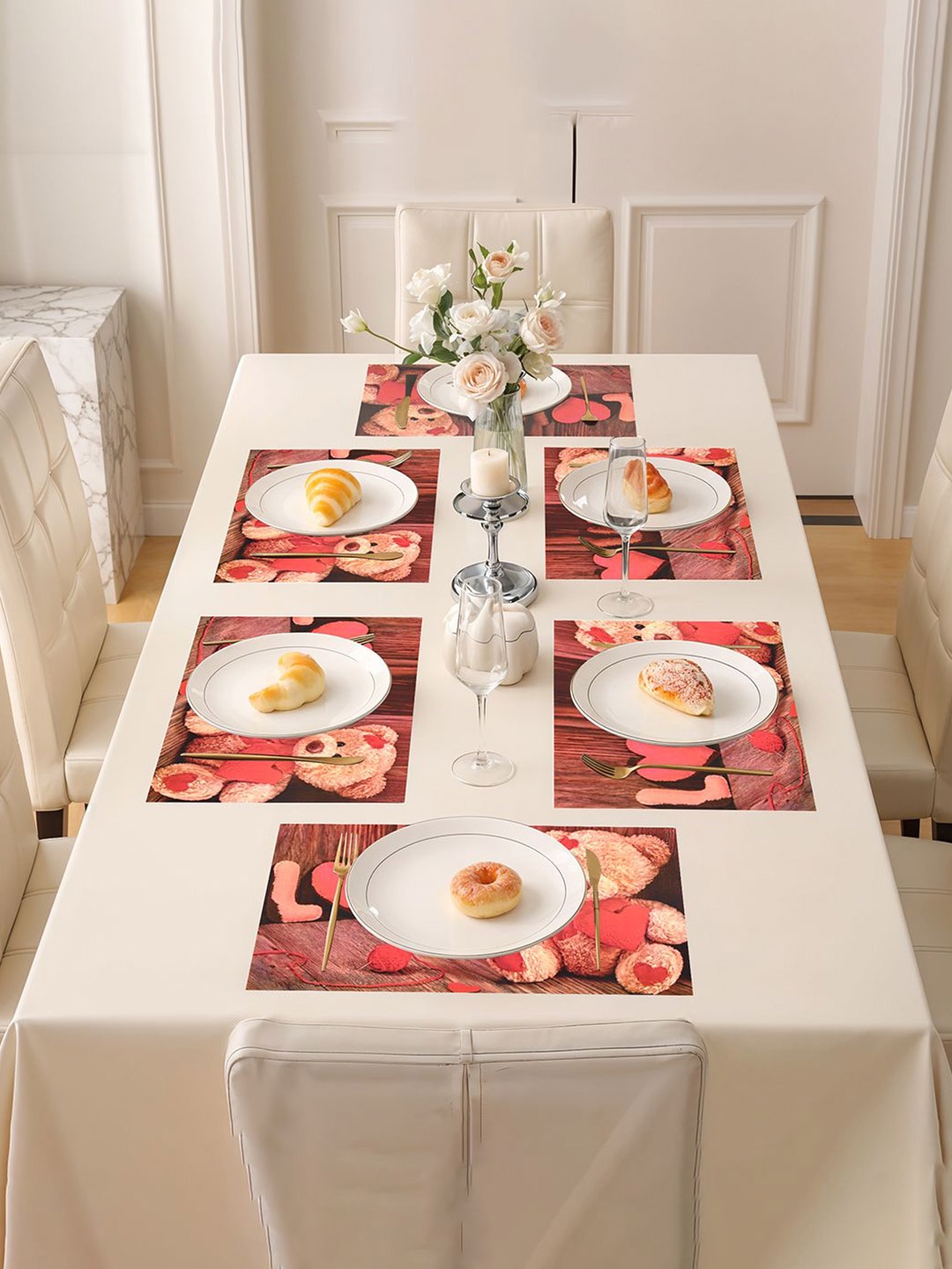 

Kuber Industries Brown & Red 18 Pieces Printed Table Placemats