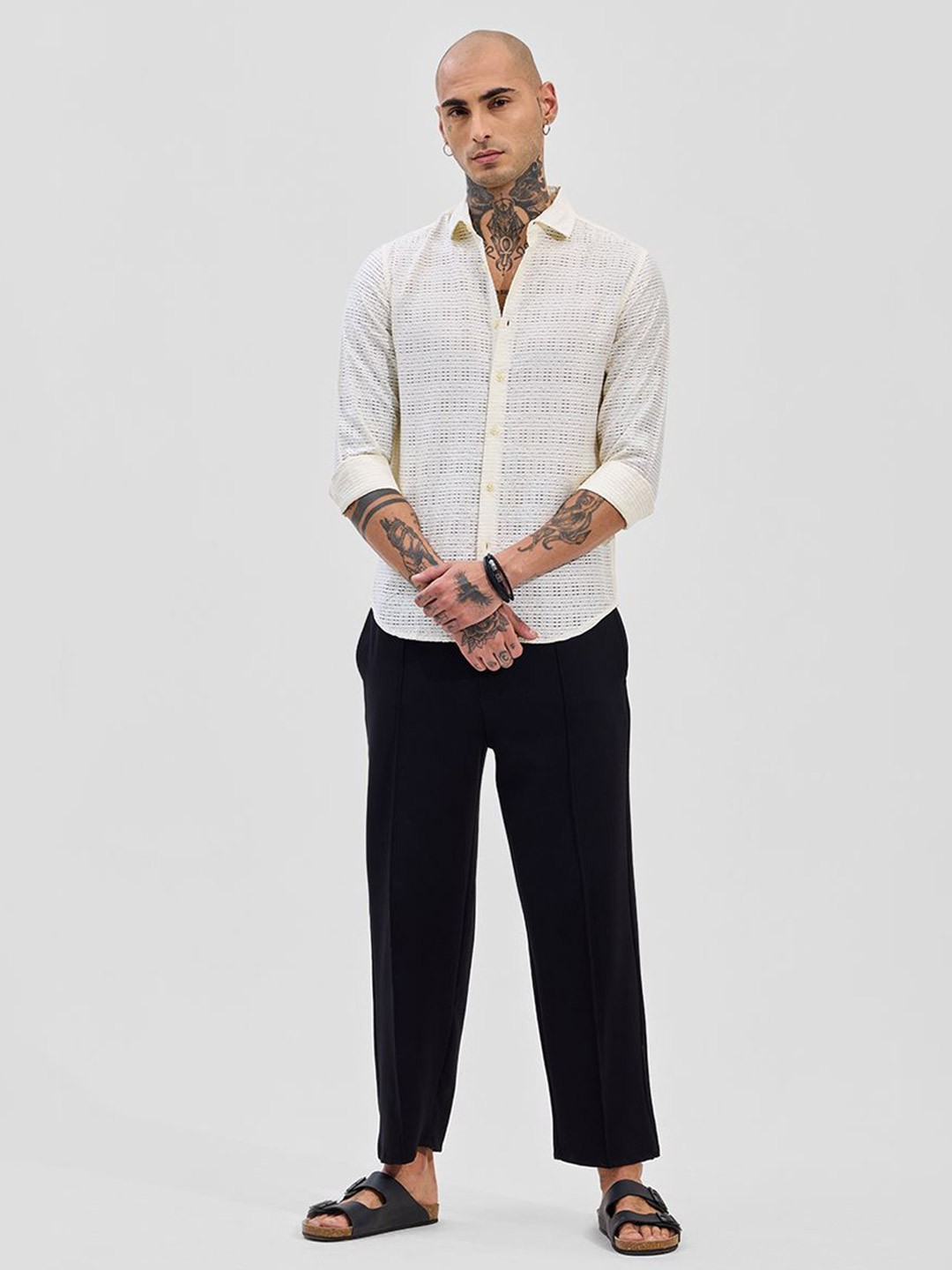 

Snitch Men Classic Slim Fit Opaque Formal Shirt, Off white