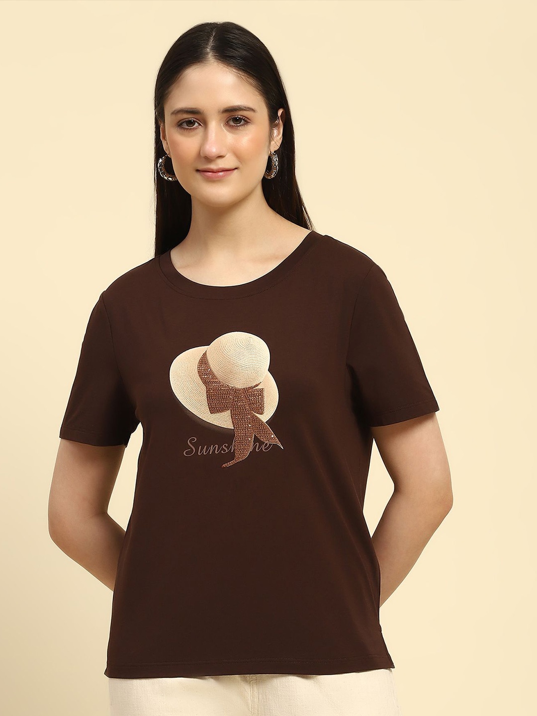 

Global Republic Women Embellished Boxy Top, Brown