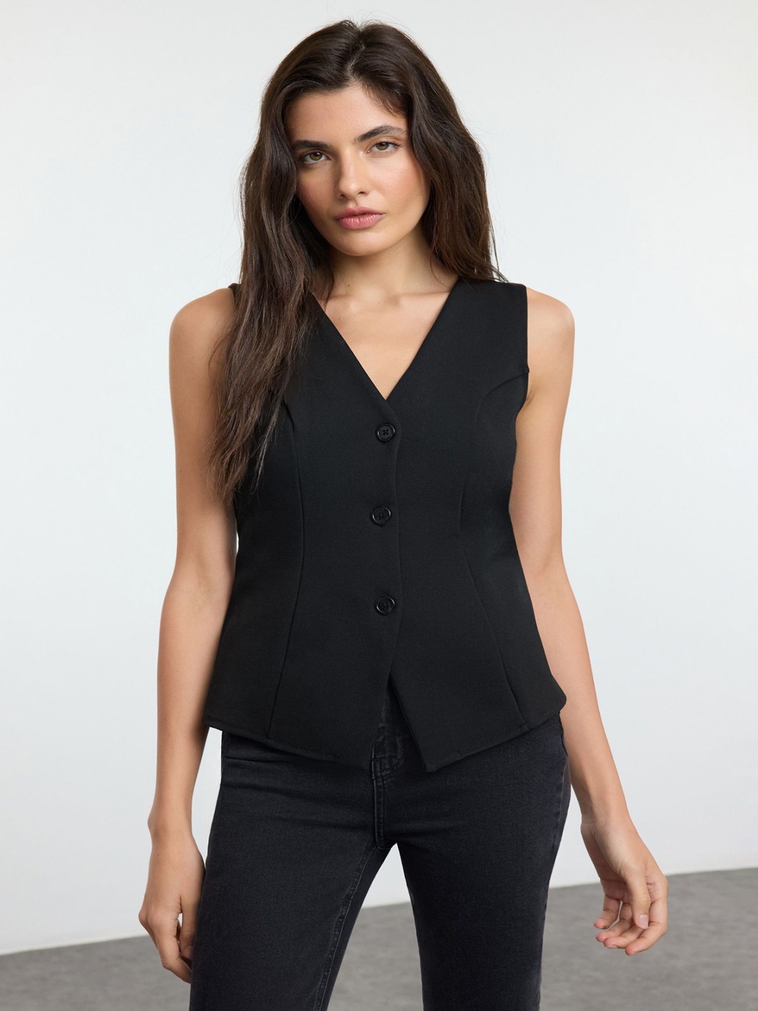 

Trendyol Siyah V-Neck Woven Sleeveless Waistcoat, Black