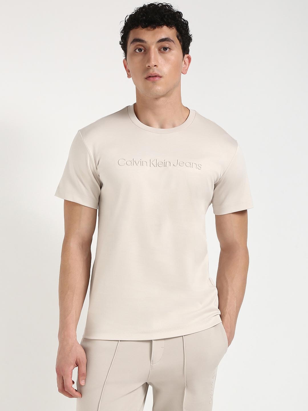 

Calvin Klein Jeans Men Typography Raw Edge T-shirt, White