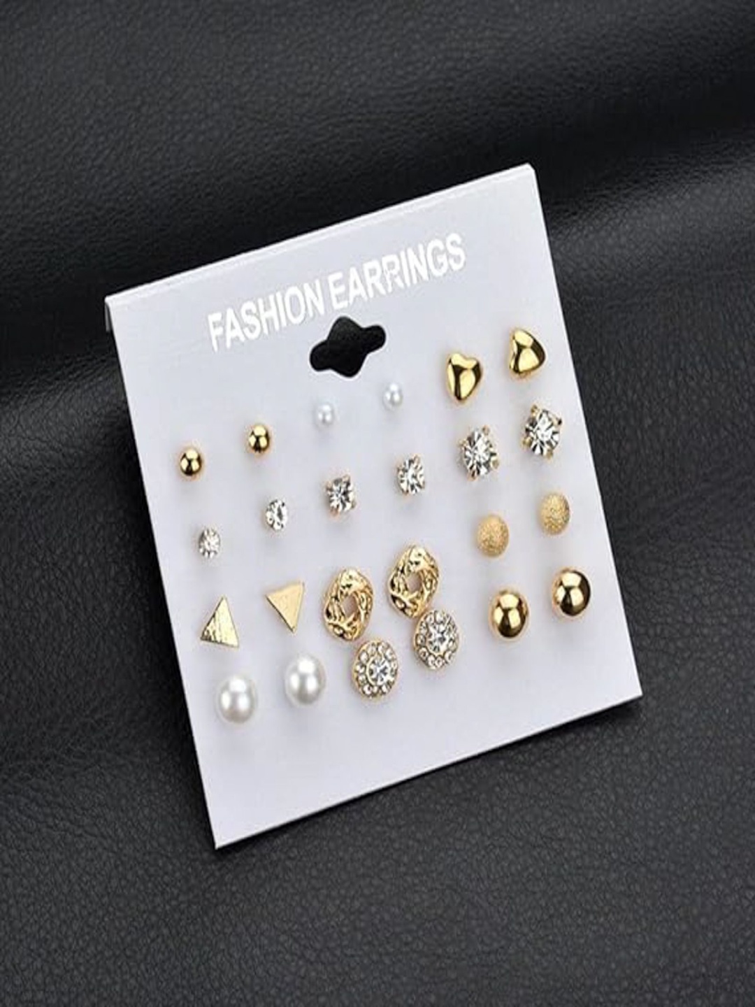 

PolluxCraft Set of 12 Gold-Plated Stones Studded And Beaded Circular Shaped Korean Studs