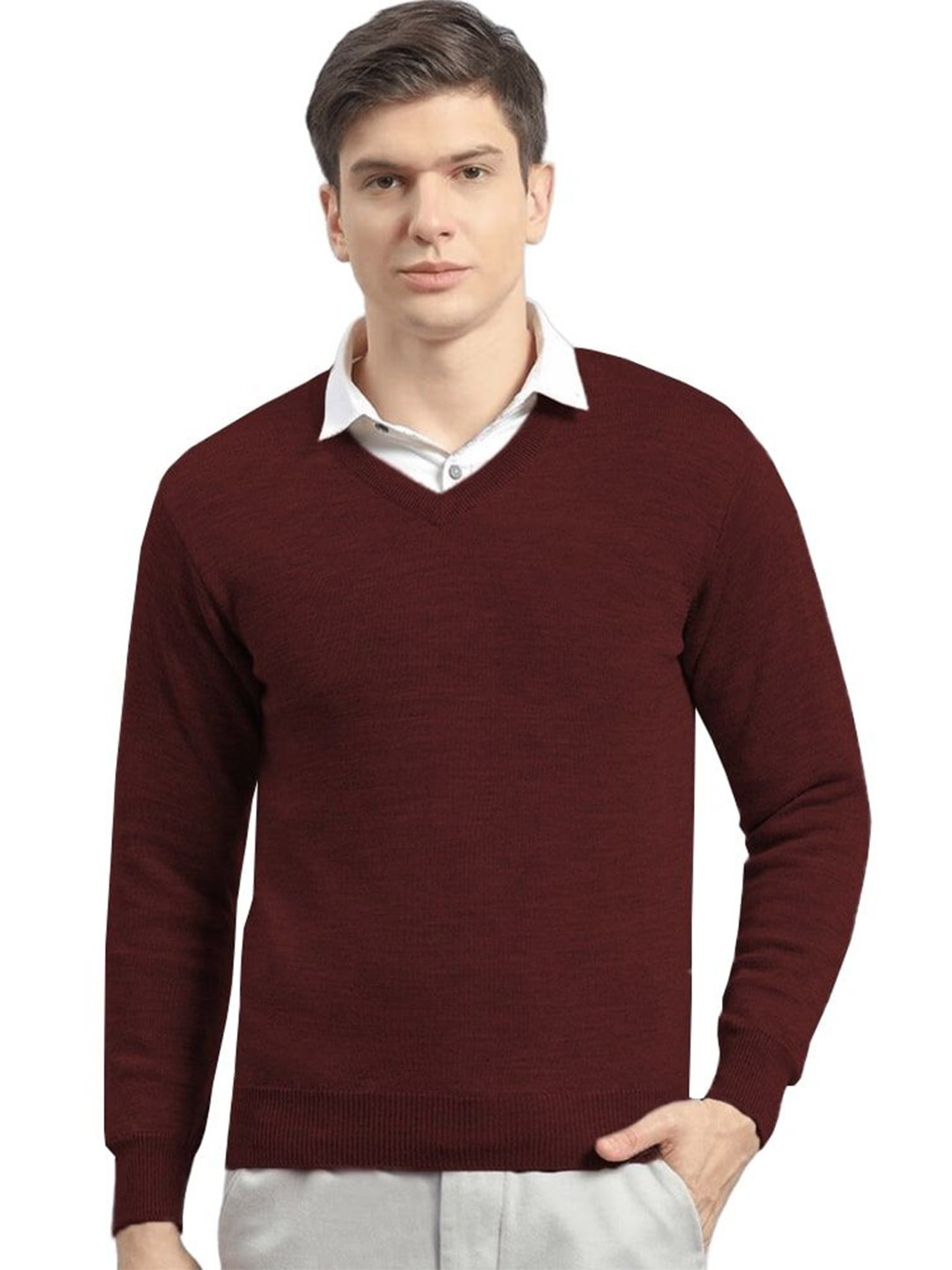 

BAESD Men Woollen Pullover, Maroon