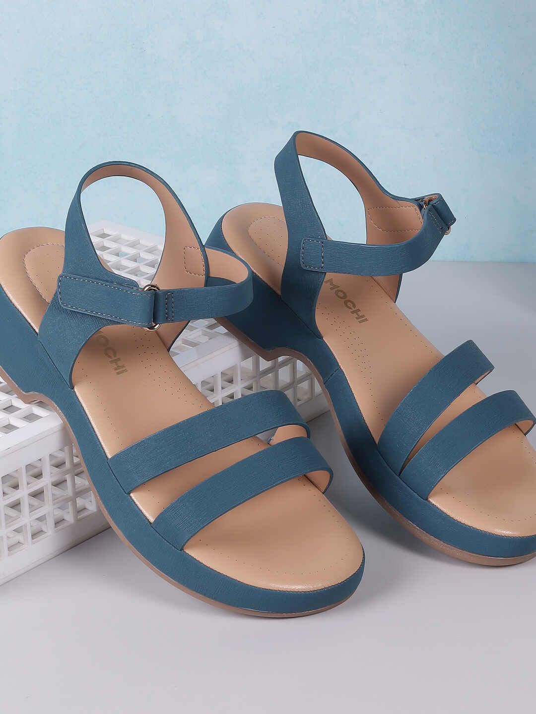 

Mochi Wedge Sandals with Laser Cuts, Blue