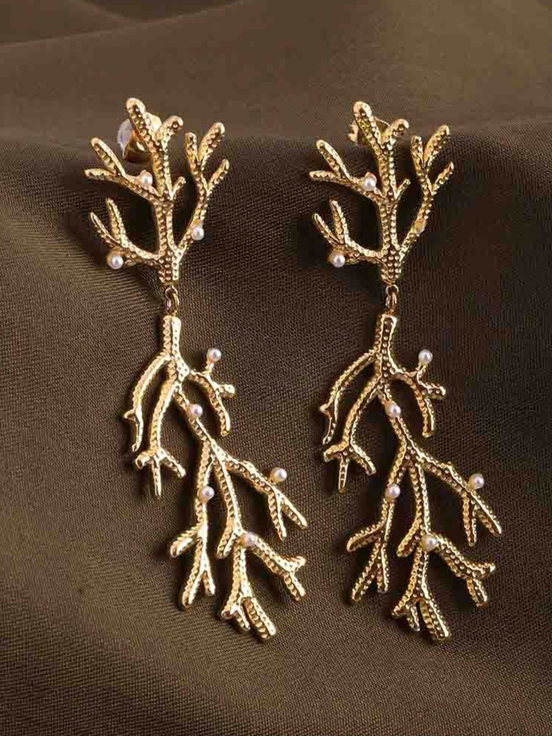 

PALMONAS 18KT Gold Plated Stainless Steel Pearls Beaded Whispering Willow Drop Earrings