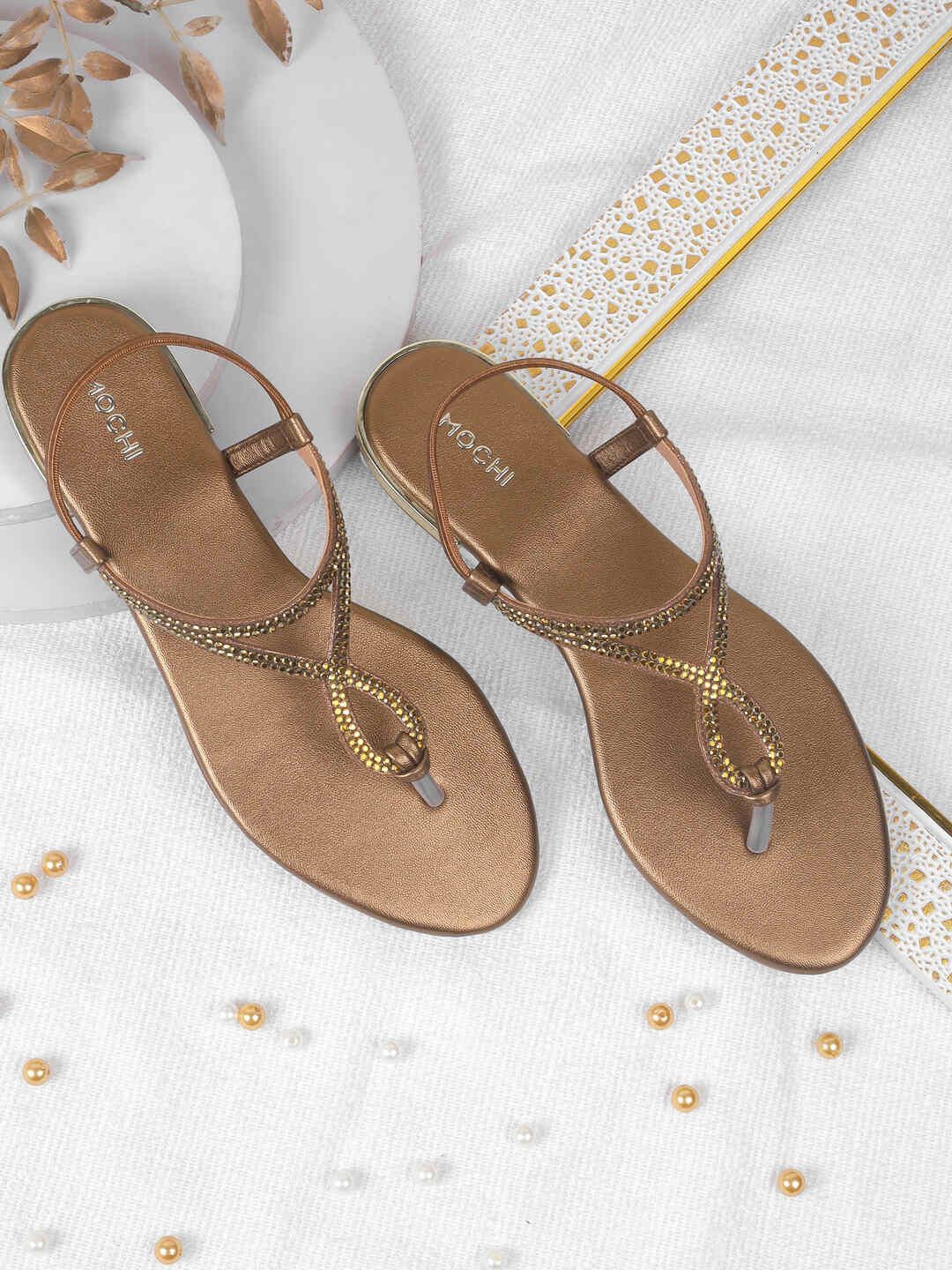 

Mochi Embellished Block Heel Sandals, Gold