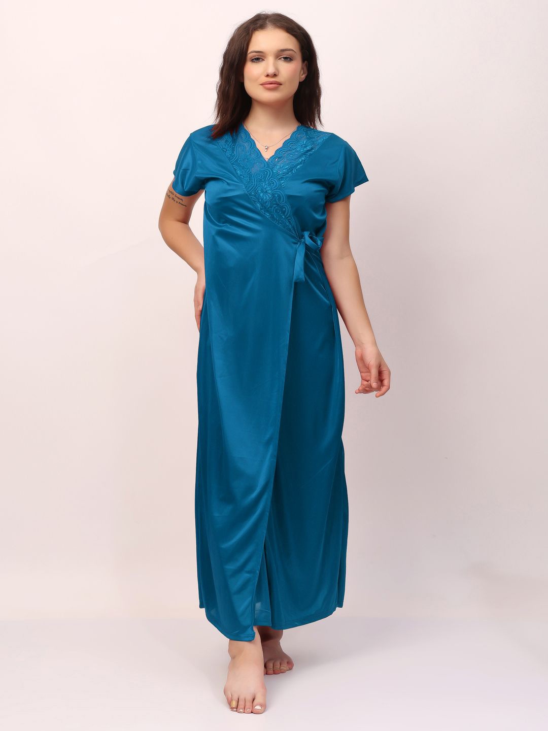 

CHUI MUI Women Pack of 2 Satin Maxi Wrap Nightdress, Blue